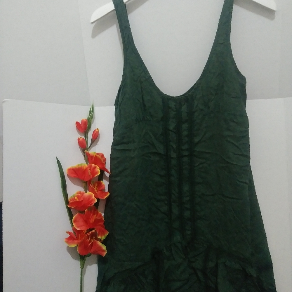 Intimately Free People Forest Green Lace Trim Tiered Ruffle Slip Dress XS
